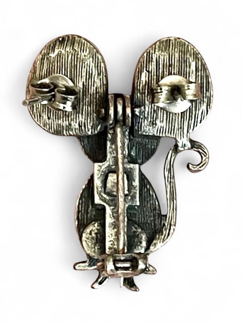 Vintage 1970s Torino-Style Pewter Mouse Brooch Pin Earring Holder Whimsical EUC - Picture 5 of 10